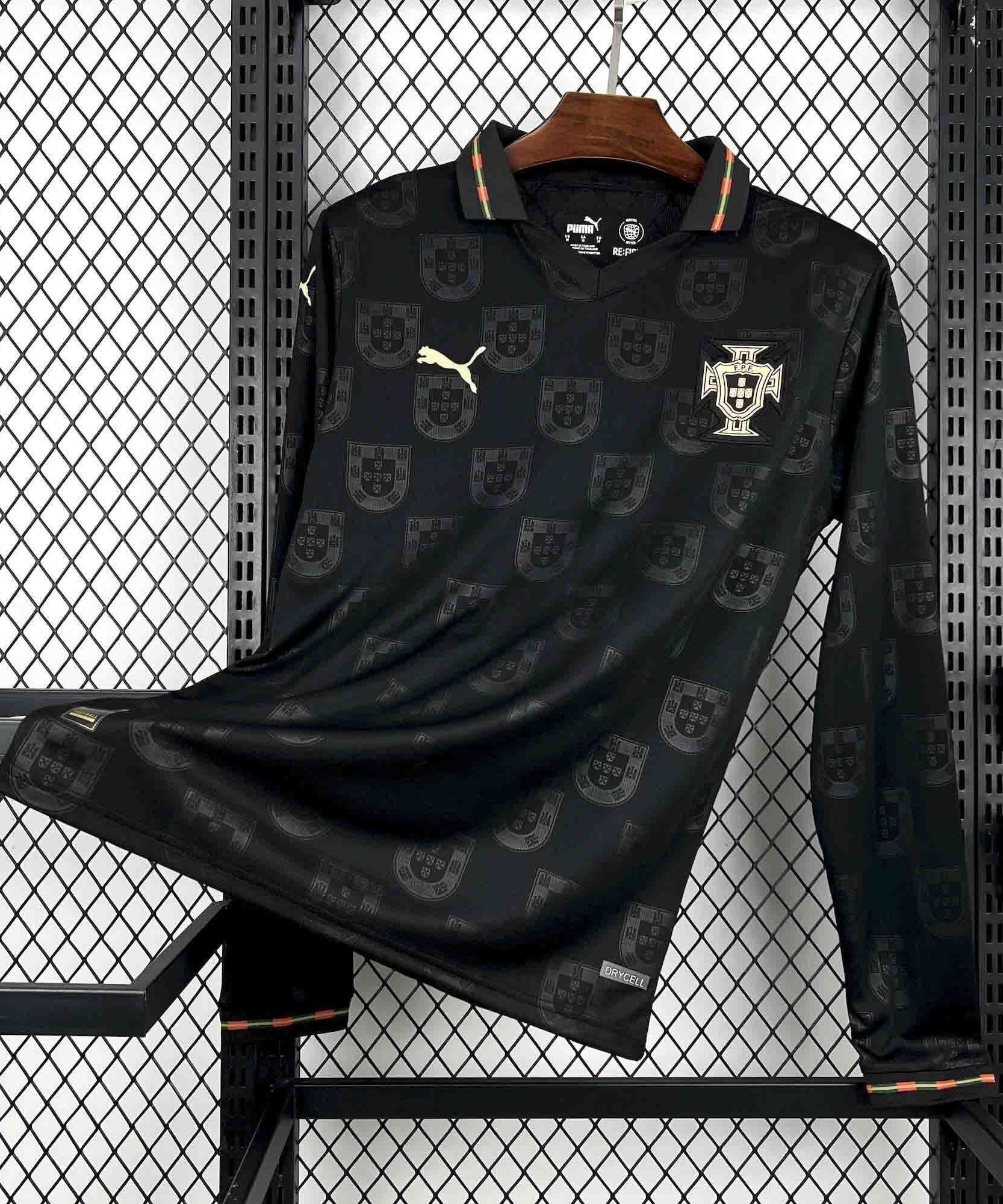 Portugal Schwarzes Auswärtstrikot Langarm
