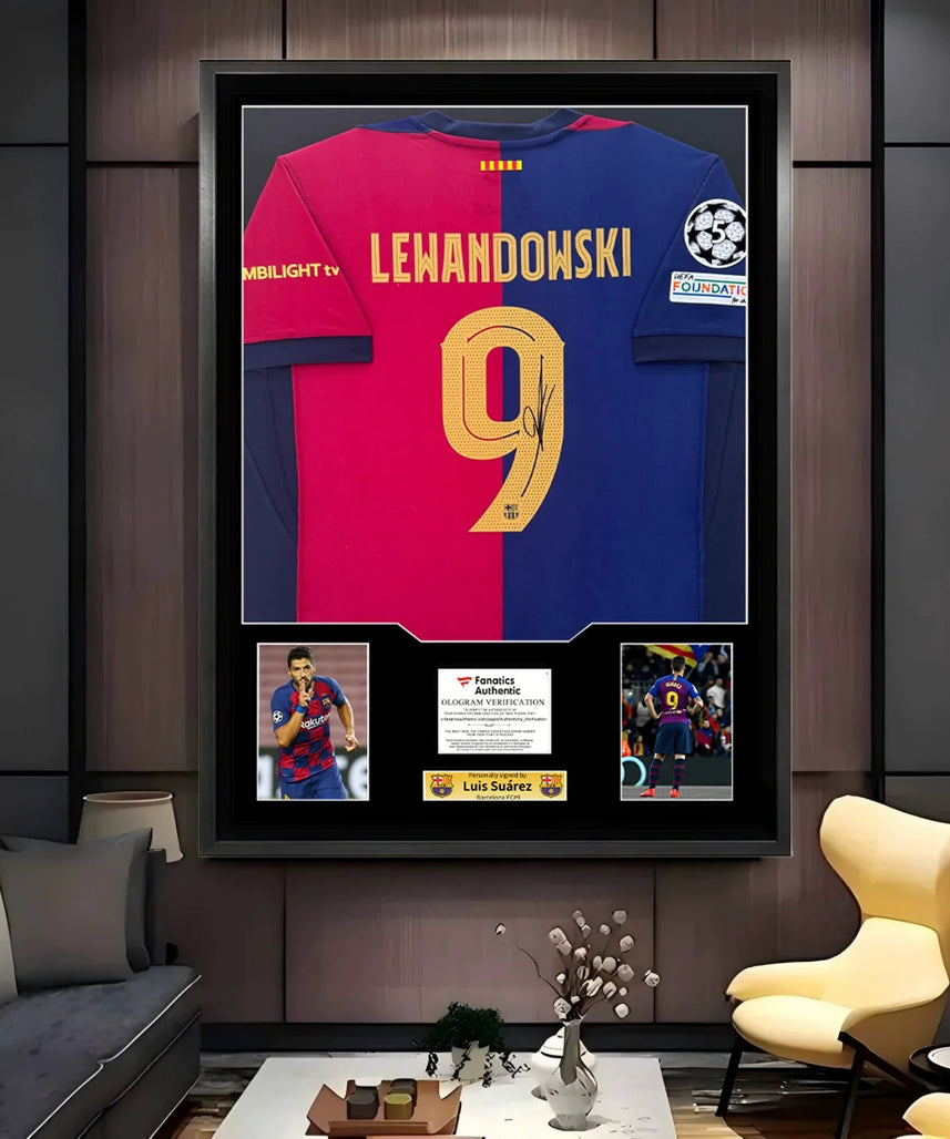 Lewandowski Barcelona gerahmtes signiertes Trikot