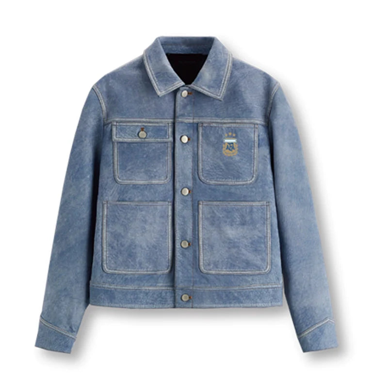 [Official Genuine] Argentina National Team|Tie-dye fog blue PU jacket casual fashion versatile defense