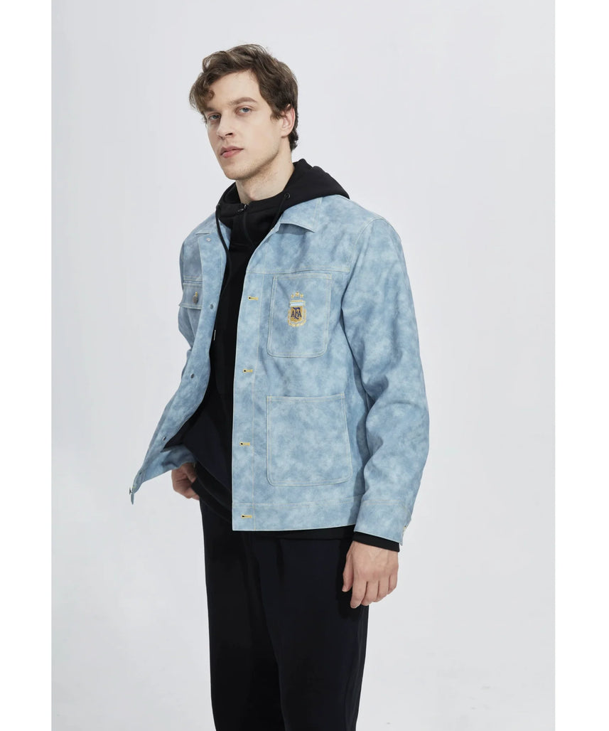[Official Genuine] Argentina National Team|Tie-dye fog blue PU jacket casual fashion versatile defense