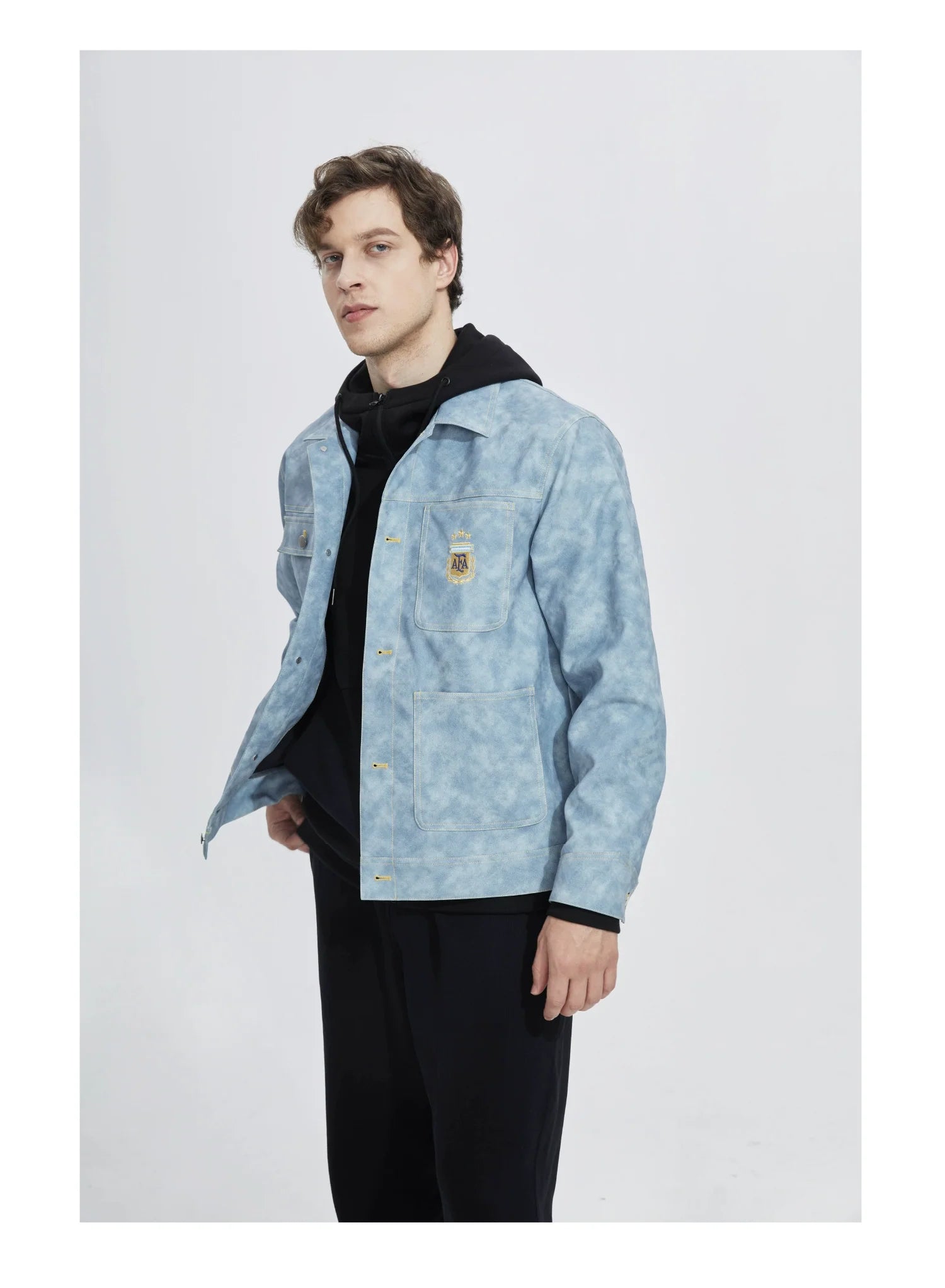 [Official Genuine] Argentina National Team|Tie-dye fog blue PU jacket casual fashion versatile defense