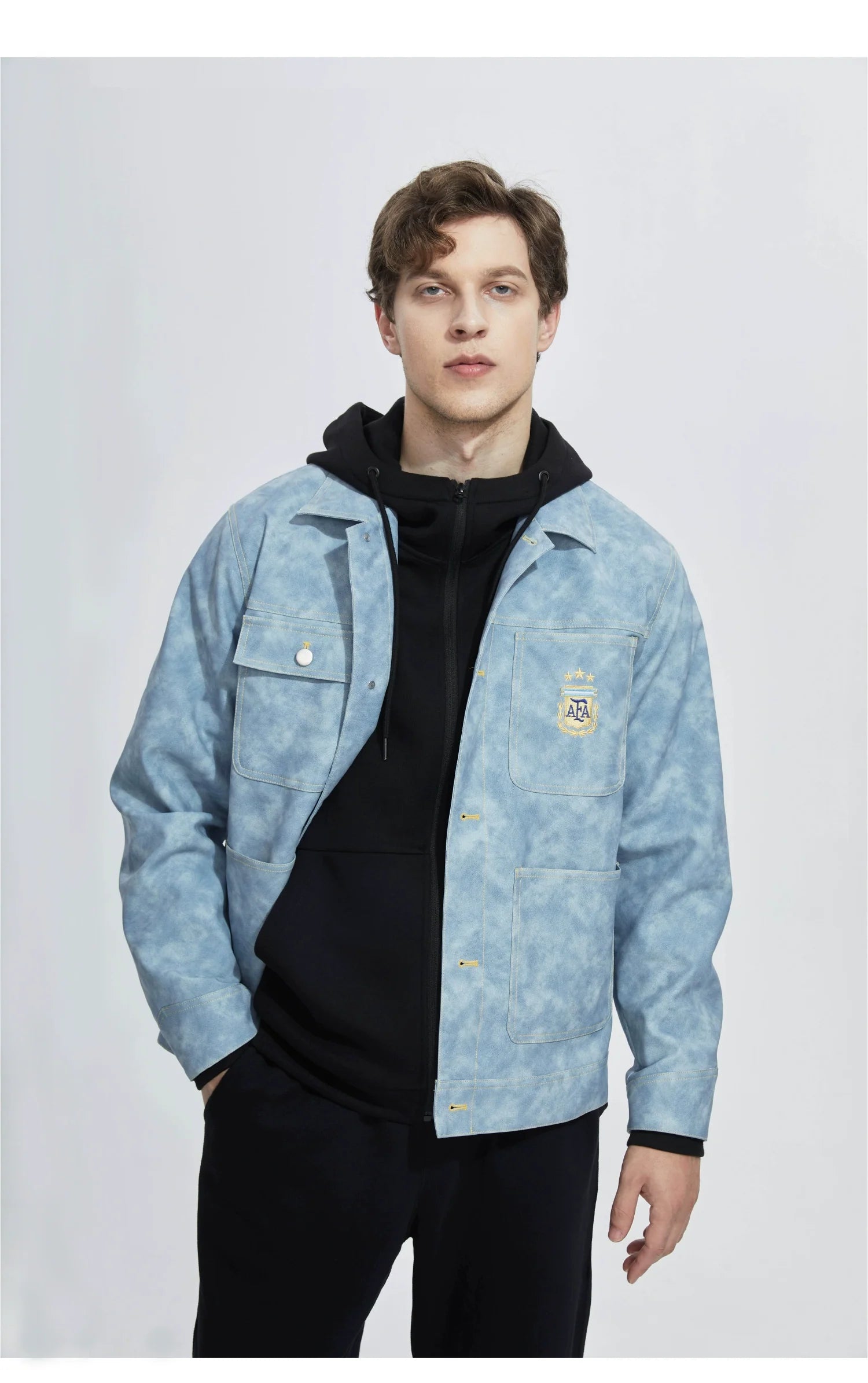 [Official Genuine] Argentina National Team|Tie-dye fog blue PU jacket casual fashion versatile defense