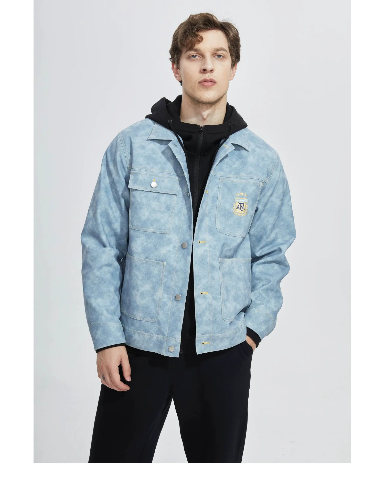 [Official Genuine] Argentina National Team|Tie-dye fog blue PU jacket casual fashion versatile defense